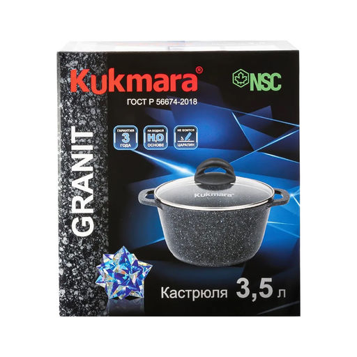 ЛА_АП_GRANIT (black) Кастрюля 3,5л со стекл крышкой, арт. кгч35а