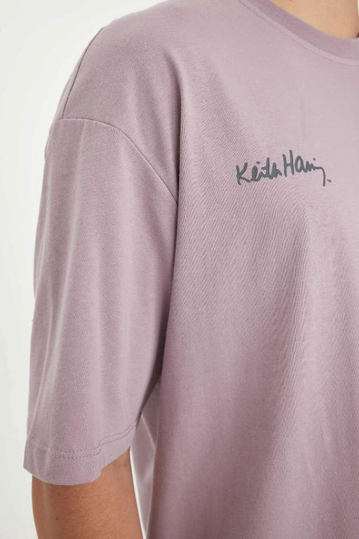 Футболка свободного кроя Keith Haring с круглым вырезом и короткими рукавами - Defacto фото 5