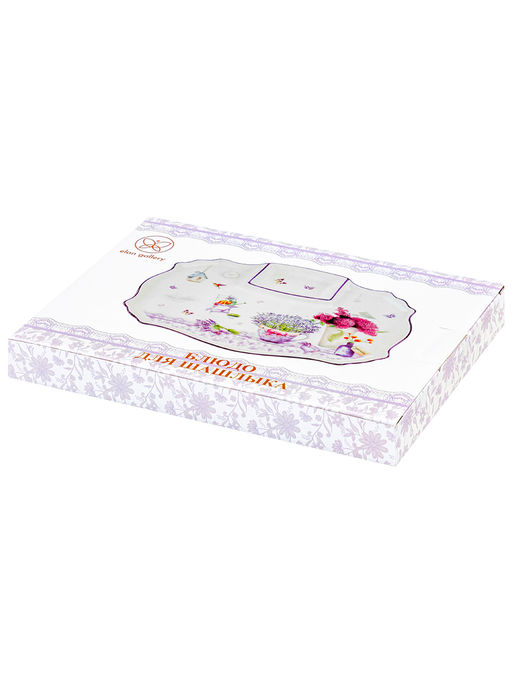 Блюдо д/шашлыка 27*20,5*2,5 см "Лаванда" с соусницей, фарфор NEW BONE CHINA