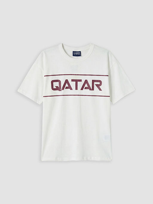 Bisiklet Yaka Qatar Bask?l? Erkek ?ocuk Ti??rt