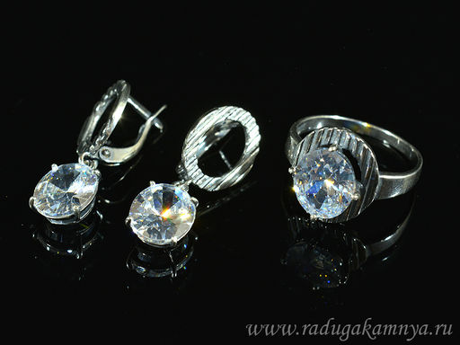 Кольцо Серьги с цирконом искусственным, цв.хрусталь размер 20