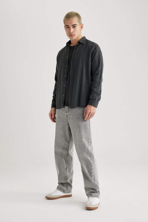 Рубашка из тенселя с длинным рукавом стандартного кроя - Defacto фото 2