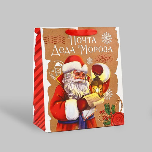 Пакет подарочный новогодний ламинированный «Почта Деда Мороза», ML 23×27×11.5 см