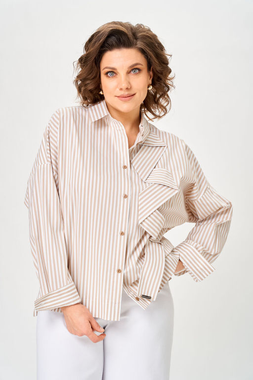 Рубашка Michel Chic 798 полоска бежевая  фото 6