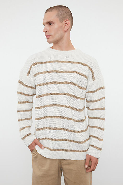 Vizon Casual Oversize Bisiklet Yaka _izgili Triko Kazak TMNAW23KZ00285 - Trendyolmilla фото 2