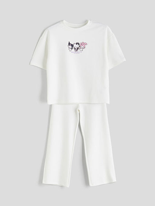 Bisiklet Yaka Hello Kitty Bask?l? K?z ?ocuk Ti??rt ve Pantolon