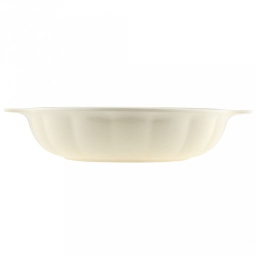 Форма для запекания керамическая "Семейная" 2,2л, д26,5см, h6,8см, круглая, 2 ручки, общая длина 32см, рифленый борт, светло-желтый, в коробке (Китай)