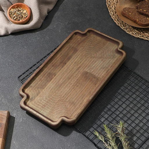 Поднос для подачи Adelica, 35×20×1.8 см, потайные ручки, дерево, массив берёзы, пропитано маслом