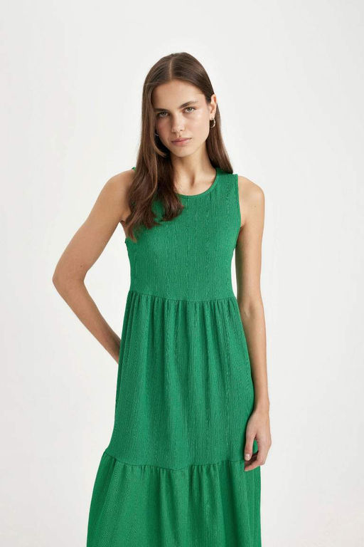 Платье миди без рукавов с круглым вырезом и запахом - Defacto фото 3