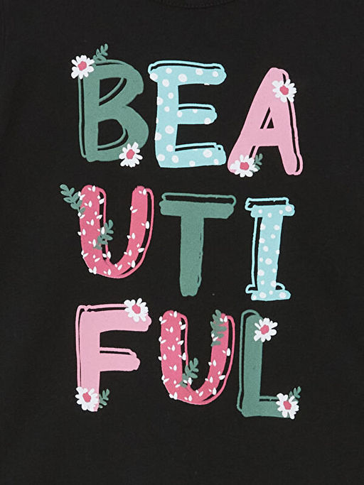 Bisiklet Yaka Uzun Kollu Bask?l? K?z ?ocuk Ti??rt