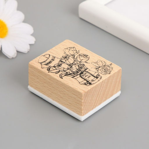 Печать дерево, резина «Цветы в ведёрке», 5×4×2.5 см