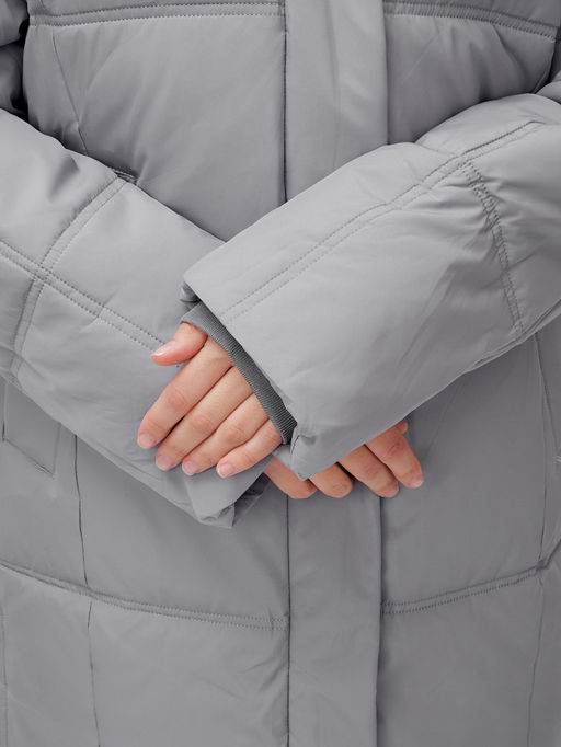 Пальто летучая мышь женское с капюшоном зимнее серого цвета 9619Sr - Mtforce фото 6