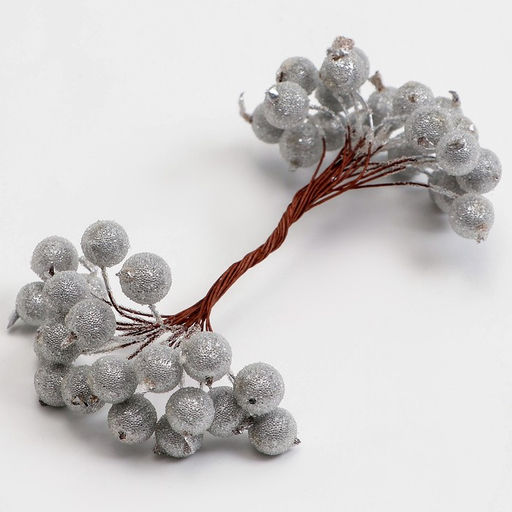 Цена за 5 шт. Декоративные ягодки, серебряные, 7×6×7 см, 40 ягод