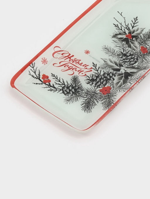 Блюдо новогоднее сервировочное Доляна С новым Годом, 34.5?11.5?1.5 см, стекло, белое, красное435  фото 5