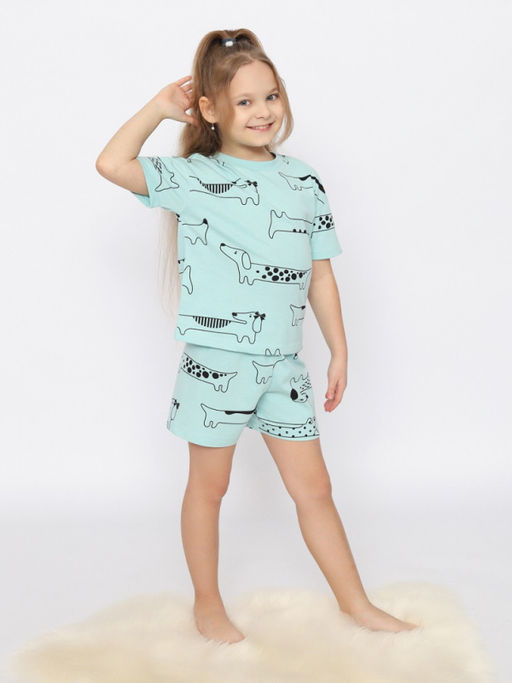 CRB wear/CSKG 50168-49 Пижама для девочки (футболка, шорты),светло-бирюзовый/Ex.Cherubino  фото 2