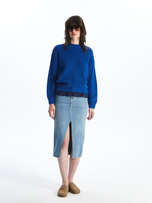 Bisiklet Yaka Oversize Kad?n Triko Kazak