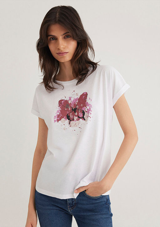 Kelebek Bask?l? Beyaz Istanbul Tisort - Mavi фото 2