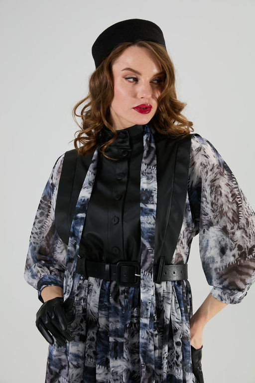 Платье NIKVA н1010-2 чёрный и серая абстракция