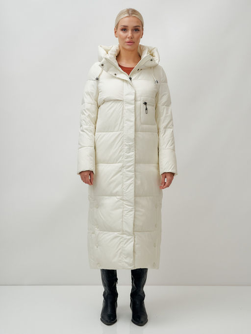 Пальто утепленное стеганное зимнее с капюшоном женское бежевого цвета 9611B - Mtforce фото 2