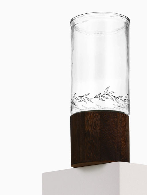 Ваза для цветов из стекла с деревянной подставкой, 25.5×10 см, 1.25 литра
