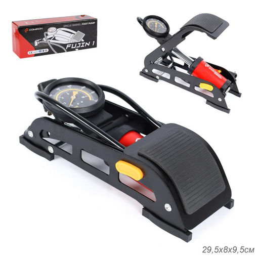 Насос ножной с манометром COMIRON FUJIN 1, стальная рама, алюминиевый цилиндр Presta-Schrader-Dunlop, 8,3 бар. Один поршень. /уп 15 - Галеонтрейд фото 8