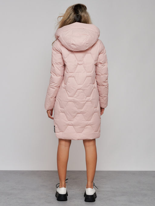 Пальто утепленное молодежное зимнее женское розового цвета 589899R - RoccaManer фото 6