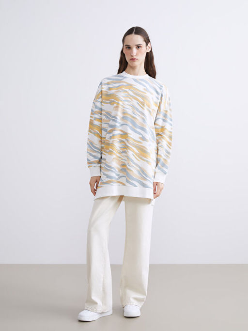 Bisiklet Yaka Desenli Kad?n Sweatshirt Tunik