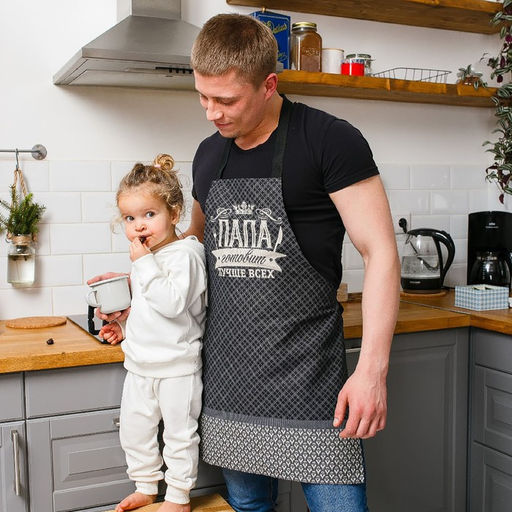 Фартук Доляна. Папа готовит лучше всех, черный, 60?70 см, 100% хлопок, рогожка 160 г/м?