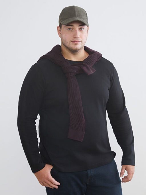 B?y?k Beden Bisiklet Yaka Uzun Kollu Erkek Ti??rt