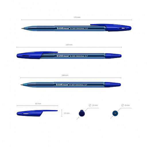 Цена за 12 шт. Набор из 4 ручек шариковых ErichKrause R-301 Stick Original 1.0, цвет чернил: синий, черный, красный, зеленый (в пакете)