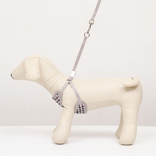 Комплект амуниции с мягкой шлейкой, поводок 120 х 1 см, ОГ 34-58 см, синяя клетка - Пижон фото 7