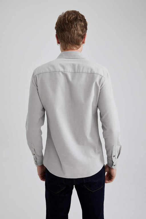 Рубашка Slim Fit из хлопка с длинными рукавами - Defacto фото 8