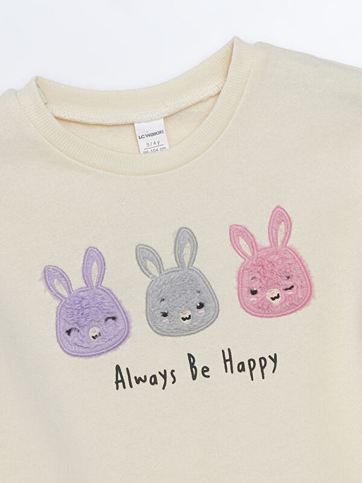 Bisiklet Yaka Kal?n Bask?l? K?z Bebek Sweatshirt