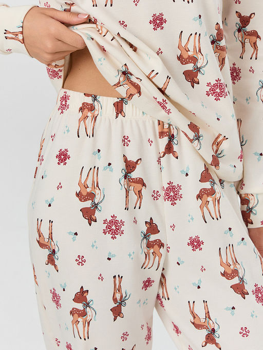 Комплект женский домашний бежевый с принтом оленей - Mark formelle фото 5