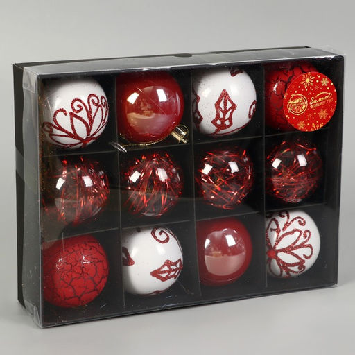 Ёлочные игрушки Мелодия элитная, шары новогодние, d=6 см, набор 12 шт., ассорти, белый/красный - Зимнее волшебство фото 4