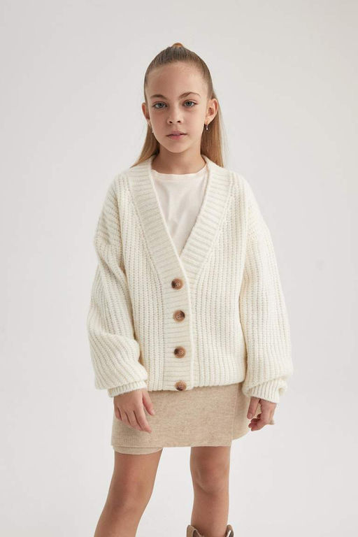 Трикотажный кардиган для девочек с V-образным вырезом - Defacto фото 7