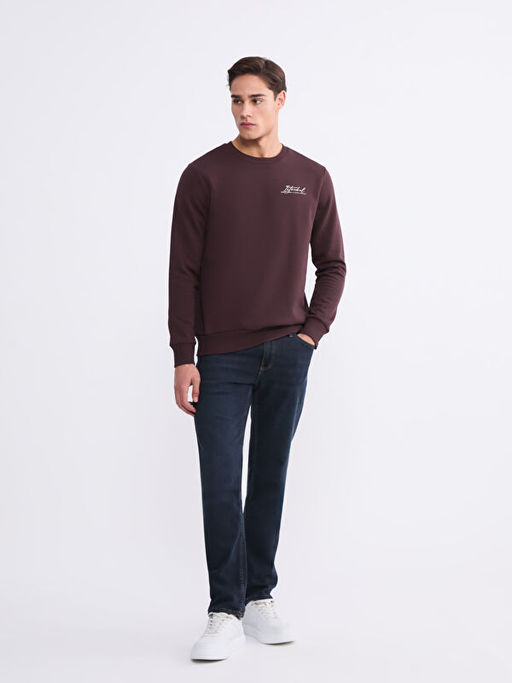 Bisiklet Yaka Bask?l? Erkek Sweatshirt