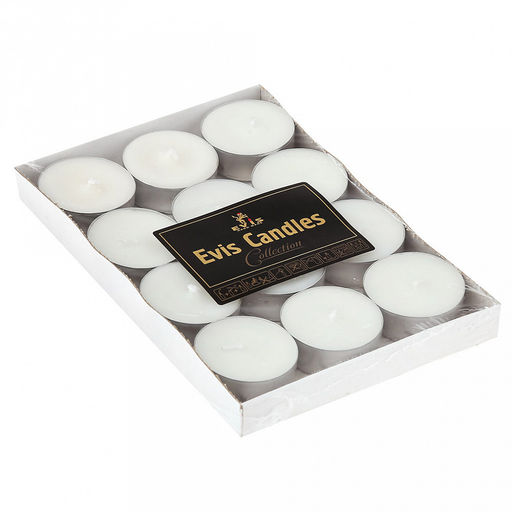 Свеча чайная "Малая" д3,7см, h1,5см, парафин, время горения 4 часа, 15гр, набор 12шт, термопак 16х11,5х1,8см (Россия)