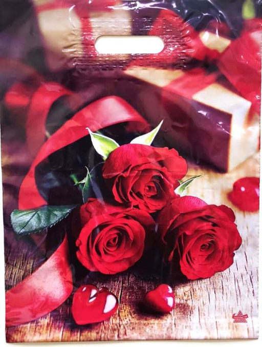 Е1852 Пакет ПЭ 31*40 с выруб.ручкой ламин.60 мкм (Три красные розы).50