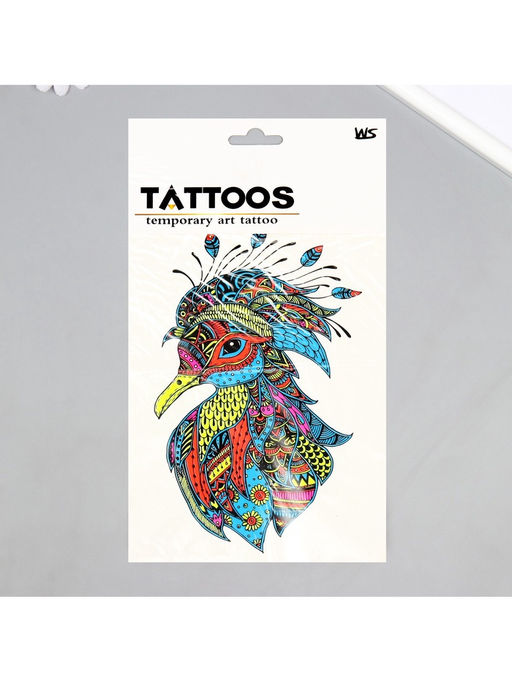 Переводная тату на тело цветная Птица в узорах, неон, 26?14.5 см