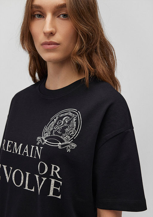 Bask?l? Siyah Tisort - Mavi фото 5