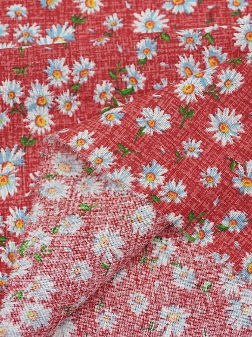 Бязь Ромашки на красном, ш.1.5м, хлопок-100%, 120гр/м.кв - Купава фото 3