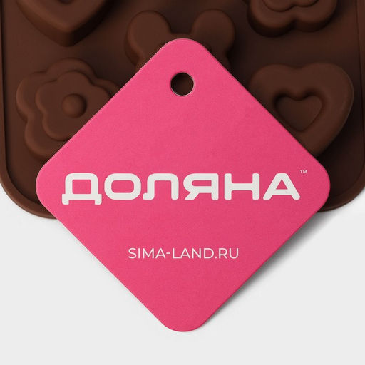 Форма для конфет и шоколада Доляна Мишка, цветок, сердце, силикон, 19.7?10.5?1.5 см, 14 ячеек, коричневая