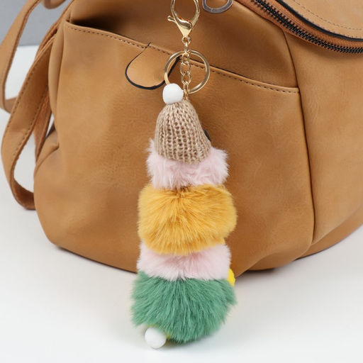 Брелок для ключей на кольце на карабине «Пушистик. Яркая гусеница в очках и шапке», на сумку, рюкзак, 15 см, МИКС