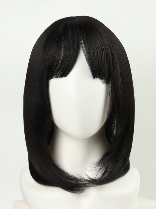 Парик искусственный, с чёлкой, имитация кожи, 30 см, 160 г, чёрный(#SHT3)
