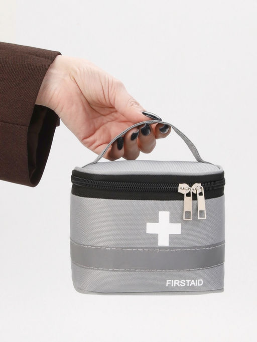 Косметичка-аптечка на молнии, на подкладке, с ручкой, с принтом, серая