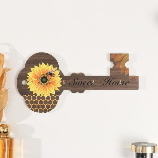 Настенные крючки декоративные «Ключик с подсолнухом», дерево, 2.5×29.5×15 см, МИКС