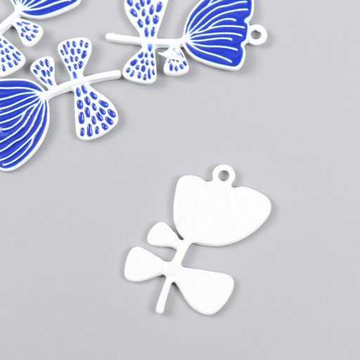 Цена за 4 шт. Декор для творчества металл, эмаль Бело-синий цветок, 2.2?3 см