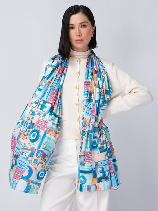 Большой, мягкий, тонкий и очень нежный двусторонний палантин с рисунком