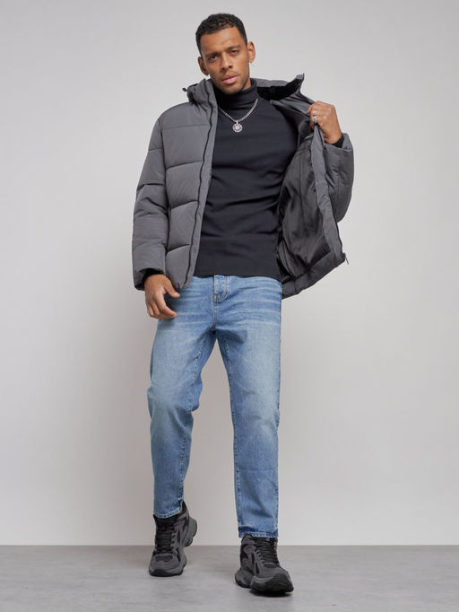 Куртка зимняя молодежная мужская с капюшоном темно-серого цвета 8320TC - Wonderrman фото 13